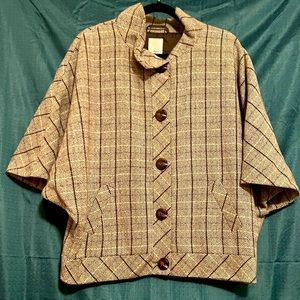 Brown Plaid Cape-Like Jacket